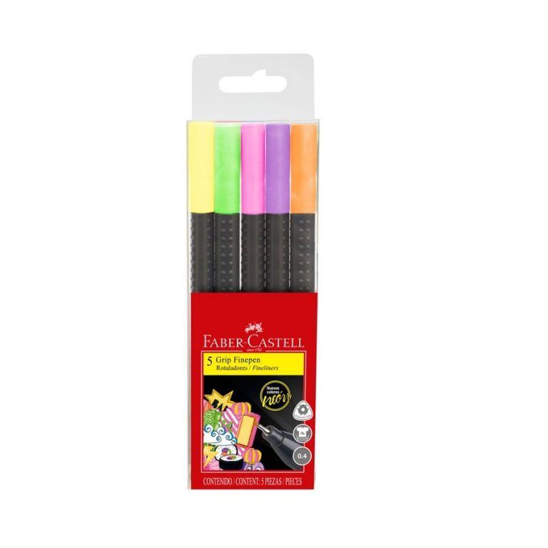 Rotuladores Tiralíneas Grip Finepen Estuche 5 Colores Neón