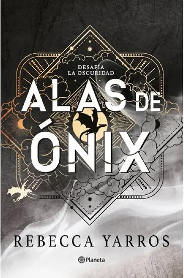 Portada de Alas de Ónix de Rebecca Yarros, representando el peligro y la intensidad de la batalla que se avecina.