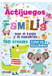 Portada del libro infantil "Actijuegos en familia" con el koala y el cocodrilo