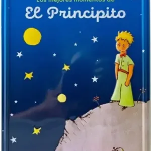 El Principito enlatado portada ilustrada con fondo azul estrellado y figura del principito en diseño metálico de colección