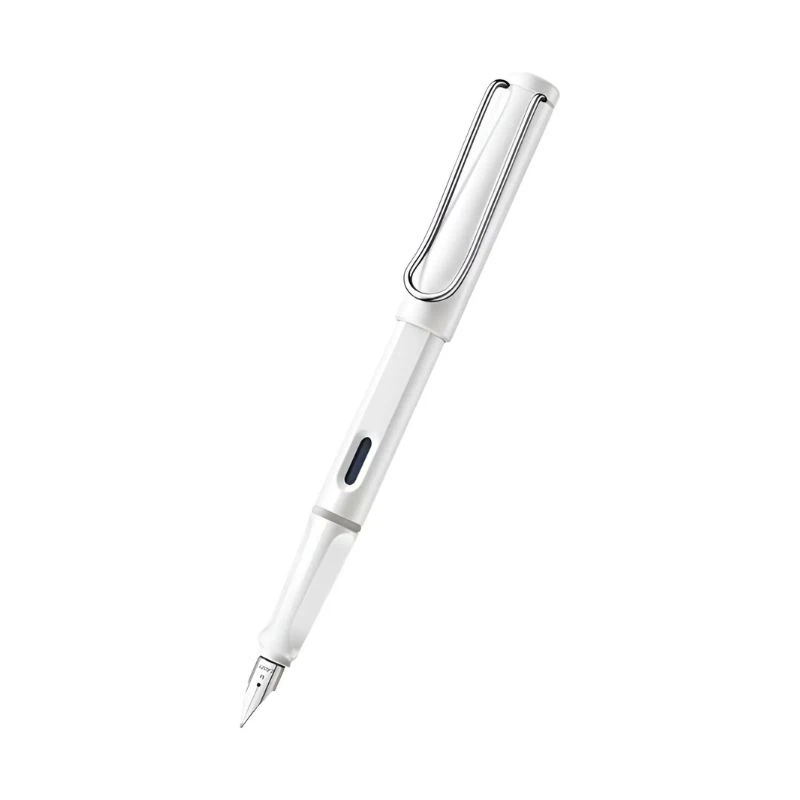 lapicera-lamy-safari-blanca-2 Lapicera Lamy Safari blanca con tapa y clip cromado, cuerpo ligero de resina brillante y plumín de acero inoxidable, ideal para uso diario y escritura elegante