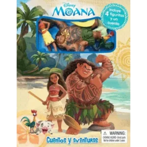 Disney Moana Cuentos y Aventuras, portada del libro infantil con Moana, Maui y figuritas coleccionables