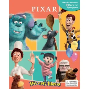 Disney Pixar 2025 Divertilibros, portada del libro infantil con personajes de Pixar y figuras coleccionables