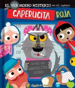 El Verdadero Misterio de Caperucita Roja portada ilustrada con lobo y personajes del cuento clásico