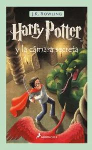 Harry Potter y la Cámara Secreta portada del libro de J.K. Rowling con Harry enfrentando al basilisco