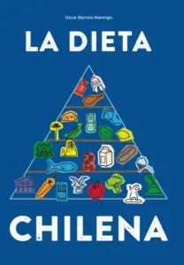 La Dieta Chilena portada del libro con pirámide alimentaria ilustrada sobre fondo azul