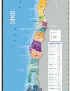Mapa de Chile político con regiones y división administrativa en formato vertical