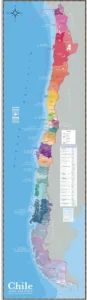 Mapa de Chile político con regiones y división administrativa en formato vertical