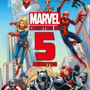 Marvel Cuentos de 5 minutos portada del libro infantil con superhéroes Marvel como Spider-Man, Iron Man y Capitán América