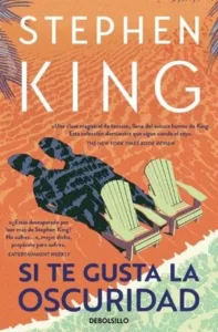 Si te gusta la oscuridad libro de Stephen King portada ilustrada con sillas en la playa y atmósfera inquietante