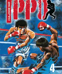 Portada del manga Hajime no Ippo 4 de Joji Morikawa con Ippo en medio de un round de boxeo