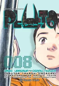 Portada del manga Pluto n° 8 de Naoki Urasawa, Osamu Tezuka, Takashi Nagasaki, Edición Planeta Cómic
