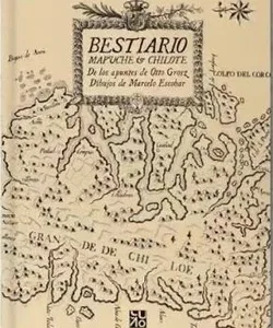 Portada del libro Bestiario Mapuche de Chiloé con ilustración de un mapa antiguo del archipiélago de Chiloé.